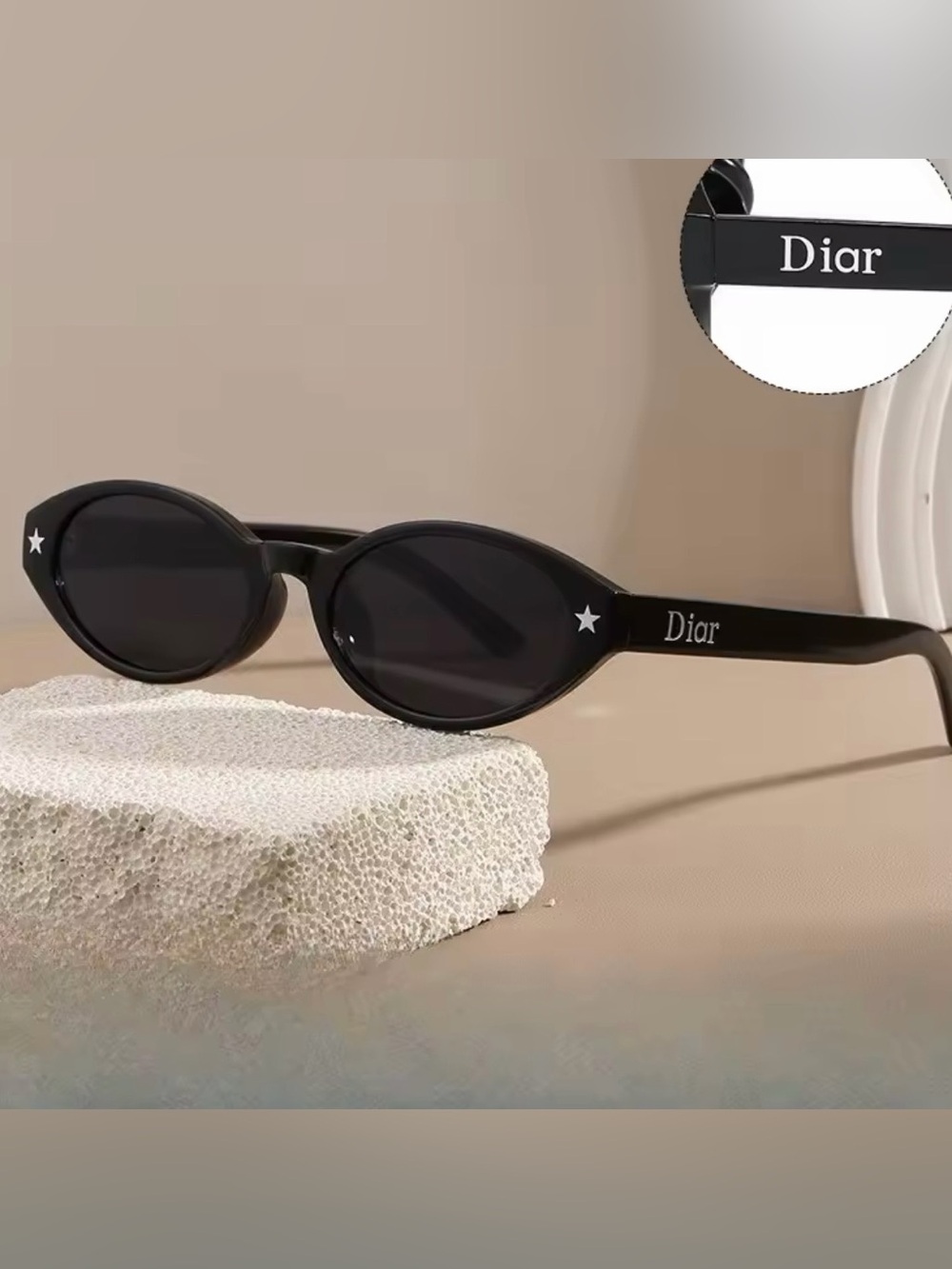 New Black Oval Sunglasses with Star Accent